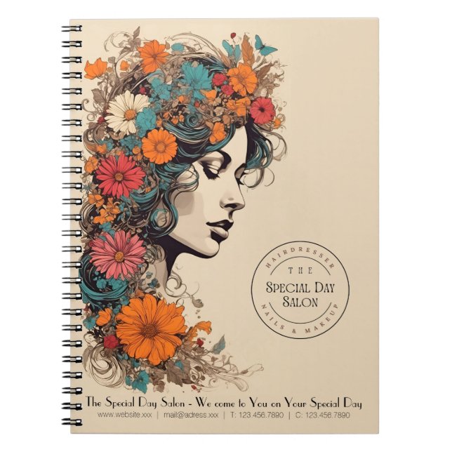 Blommigt Hair Beauty Salon Notebook - Business Anteckningsbok (Framsidan)