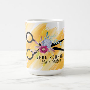 Blommigt Hair Stylist Guld Scissor & Beauty Salon Kaffemugg