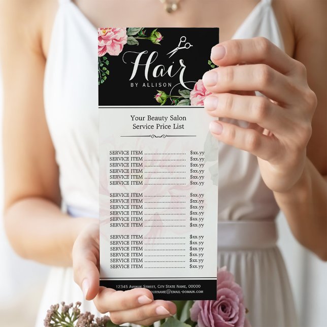 Blommigt Hair Stylist Modern Beauty Salon Pris Lis Reklamkort (Skapare uppladdad)