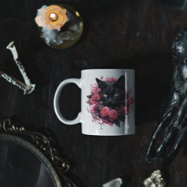 Blommigt Halloween Black Cat Kaffemugg