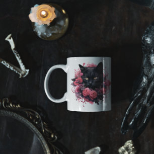 Blommigt Halloween Black Cat Kaffemugg