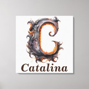 Blommigt Halloween - eget namn Brev C Monogram Canvastryck