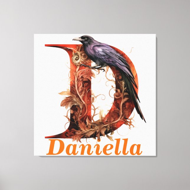 Blommigt Halloween - eget namn Brev D Monogram Canvastryck (Framsida)