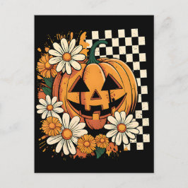 Blommigt Halloween Fall Pumpkin Helg Vykort