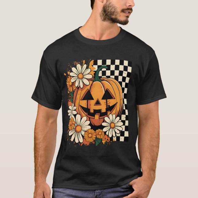 Blommigt Halloween Fall Pumpkin T Shirt (Framsida)