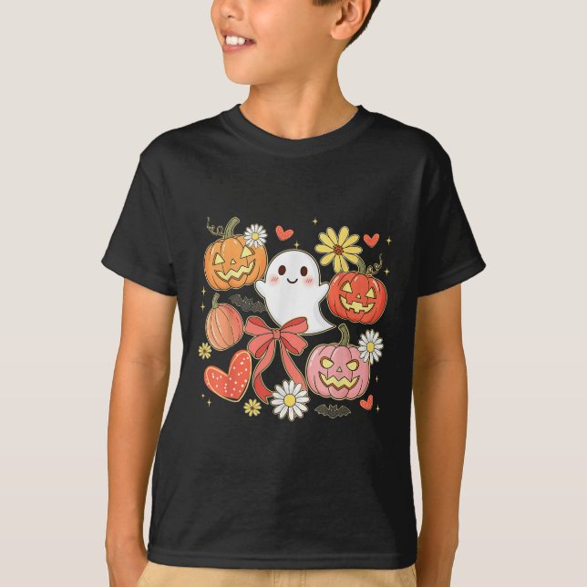 Blommigt Halloween Ghost Jack-o-lantern Coquette B T Shirt (Framsida)