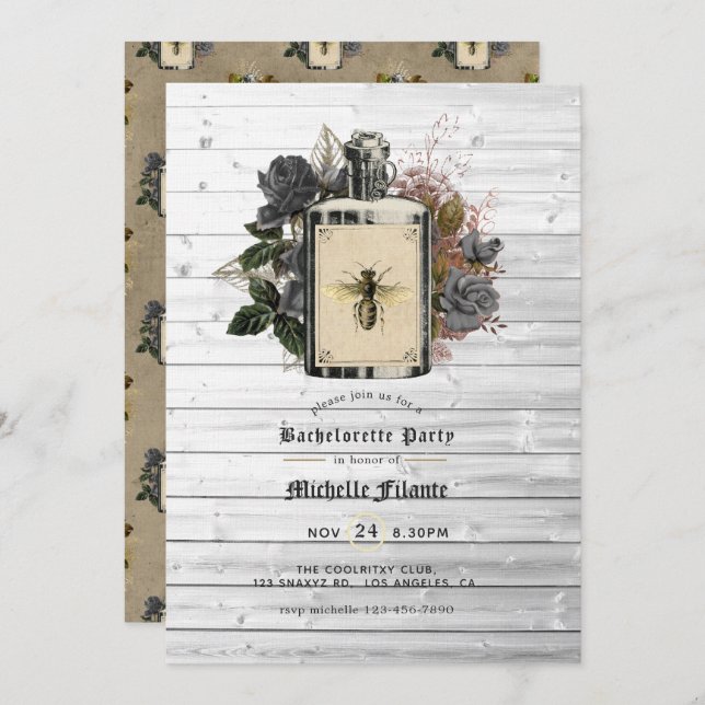 Blommigt Halloween Gothic Bachelorette Party bjuda Inbjudningar (Fram/baksida)