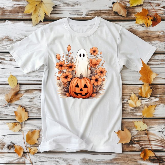 Blommigt Halloween Pumpkin Ghost T Shirt (Skapare uppladdad)