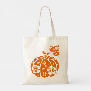 Blommigt Halloween Pumpkin Tote Bag Tygkasse