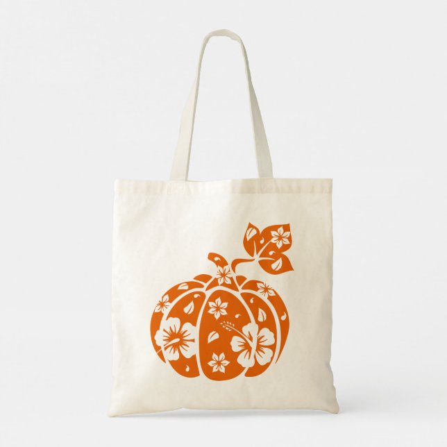 Blommigt Halloween Pumpkin Tote Bag Tygkasse (Baksida)