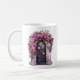 Blommigt Halloween Rosa Haunted House Kaffemugg