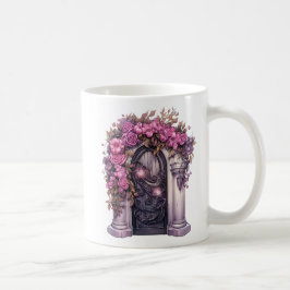 Blommigt Halloween Rosa Haunted House Kaffemugg