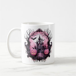 Blommigt Halloween Rosa Haunted House Kaffemugg