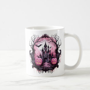 Blommigt Halloween Rosa Haunted House Kaffemugg