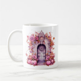 Blommigt Halloween Rosa Haunted House Kaffemugg