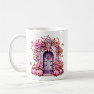 Blommigt Halloween Rosa Haunted House Kaffemugg