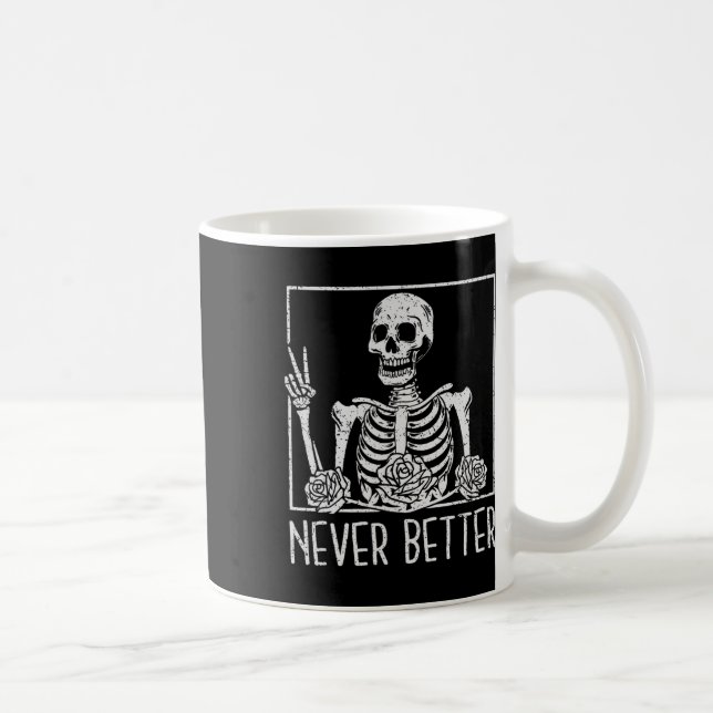 Blommigt Halloween Skeleton som dricker kaffe får  Kaffemugg (Höger)