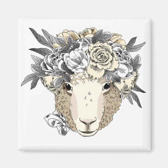 Blommigt Halo Sheep Magnet (Framsidan)