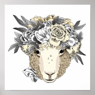 Blommigt Halo Sheep Poster