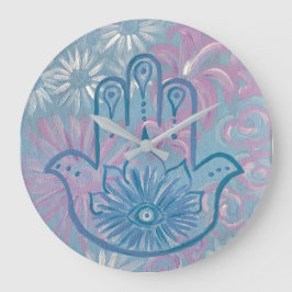 Blommigt Hamsa Clock Stor Klocka