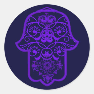 Blommigt Hamsa (Lila) Runt Klistermärke