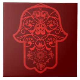 Blommigt Hamsa (röd) Kakelplatta
