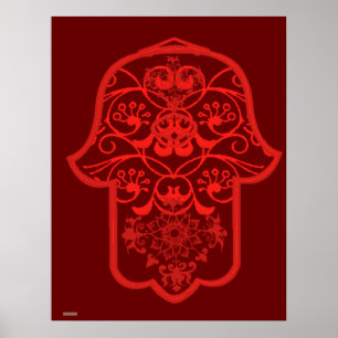Blommigt Hamsa (röd) Poster