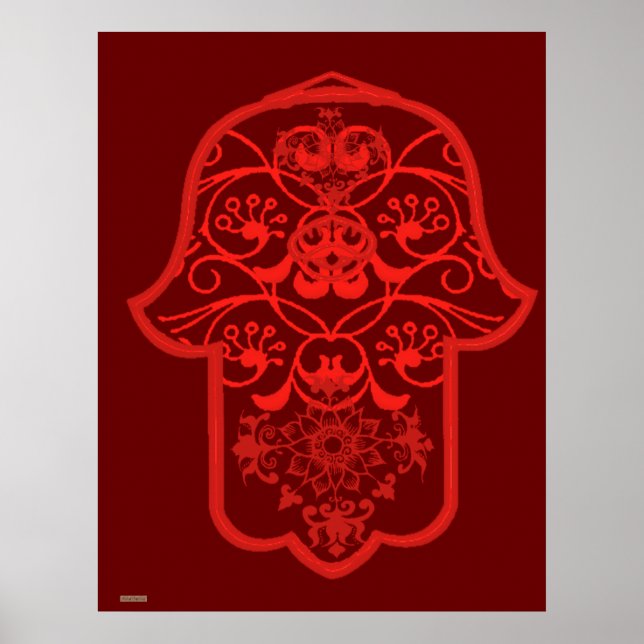 Blommigt Hamsa (röd) Poster (Framsidan)