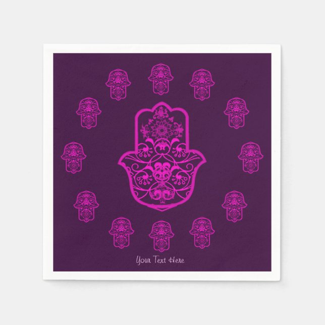 Blommigt Hamsa (Rosa) Pappersservett (Framsidan)