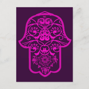 Blommigt Hamsa Rosa Vykort