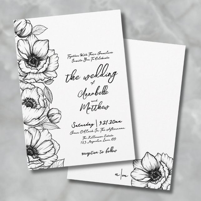 Blommigt Hand plockade Whimsical Botanical Bröllop Inbjudningar (Floral Hand Drawn Whimsical Wedding Invitation)