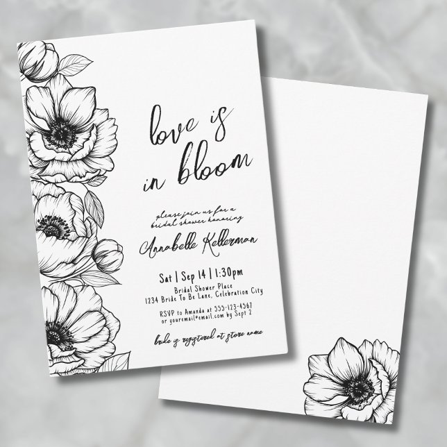 Blommigt Hand plockade Whimsisk Möhippa Inbjudningar (Floral Hand Drawn Whimsical Bridal Shower Invitation)