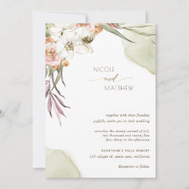 Blommigt Handflatan Löv, Grönt och Persiska Bröllo Inbjudningar