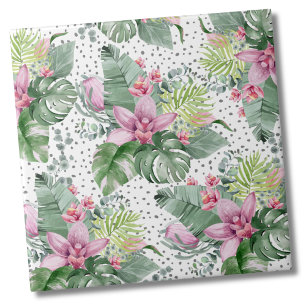 Blommigt Handflatan Watercolor Botaniska Tropiska  Kakelplatta