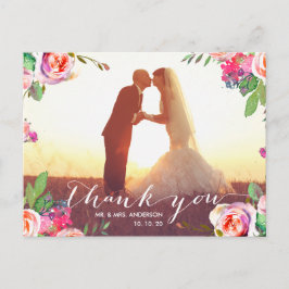 Blommigt Handskrift 2 Photo Bröllop Tack Vykort