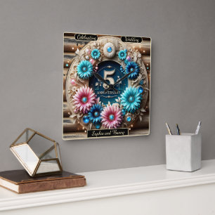 Blommigt Harmony: Perfekt-årsjubileum Design Idea Fyrkantig Klocka