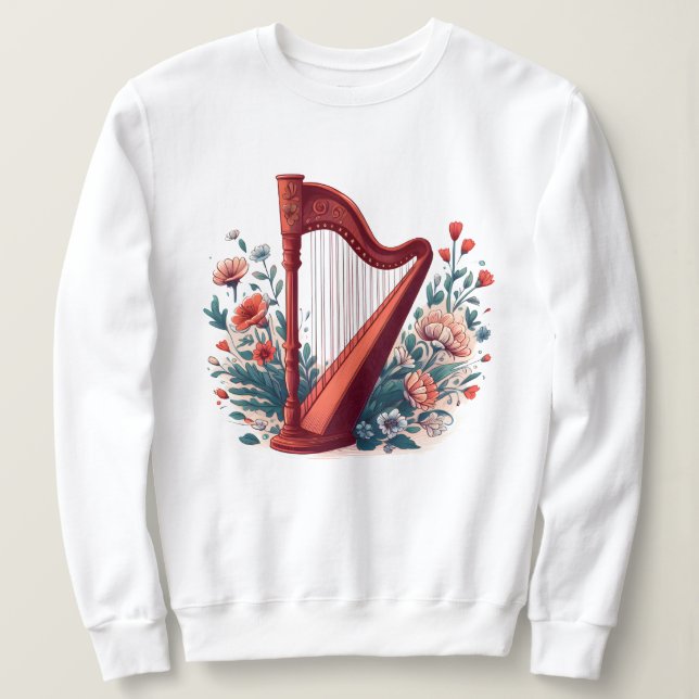 Blommigt Harp Sweatshirt T Shirt (Design framsida)