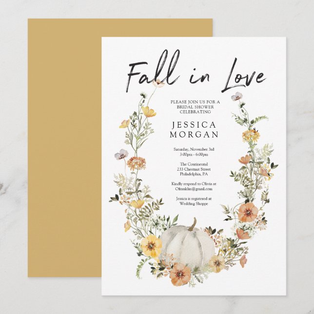 Blommigt Harvest Pumpkin Fall i Kärlek Möhippa  Inbjudningar (Fram/baksida)