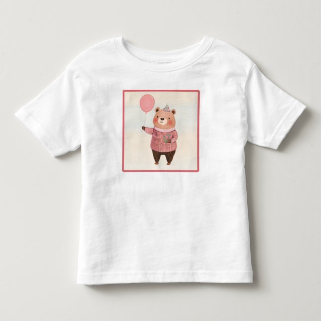 Blommigt Hat Bear med Rosa Play Sweater T Shirt (Framsida)