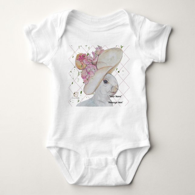 Blommigt Hat Bunny art Baby kostym T Shirt (Framsida)