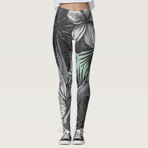 Blommigt Hawaiianska Mönster med Ljust grönt Leggings