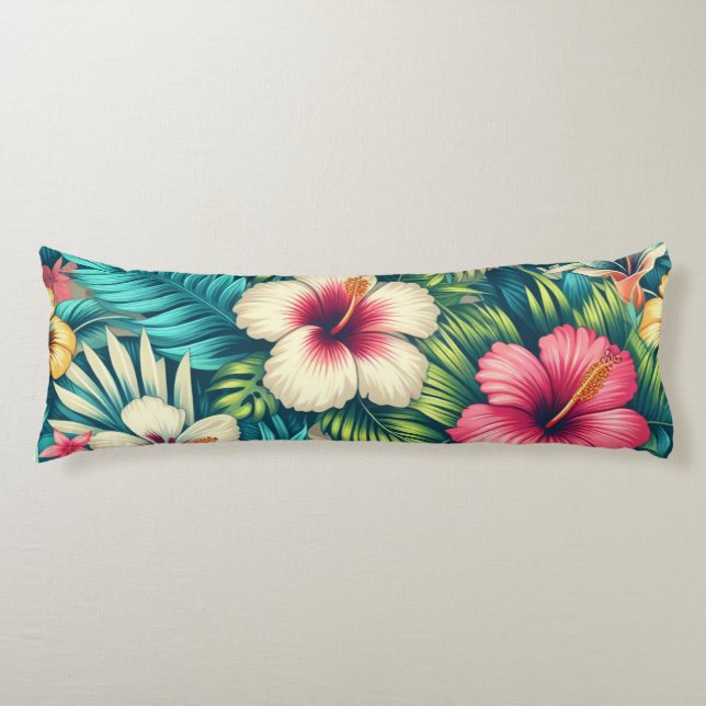 Blommigt hawaiiska/tropiska kroppskudde (Framsidan)