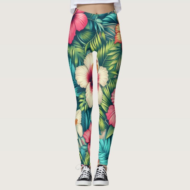 Blommigt hawaiiska/tropiska leggings (Framsida)