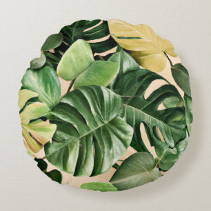 Blommigt/hawaiiska/tropiska löv rund kudde