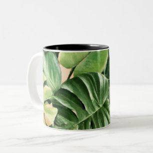 Blommigt/hawaiiska/tropiska löv Två-Tonad mugg