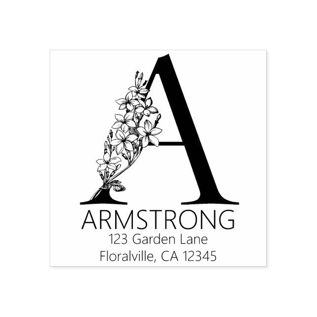 Blommigt Head Brev - A - Returadress Monogram Stämpel (Tryck)