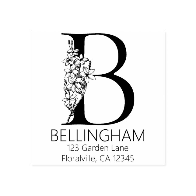 Blommigt Head Brev - B - Returadress Monogram Stämpel (Tryck)