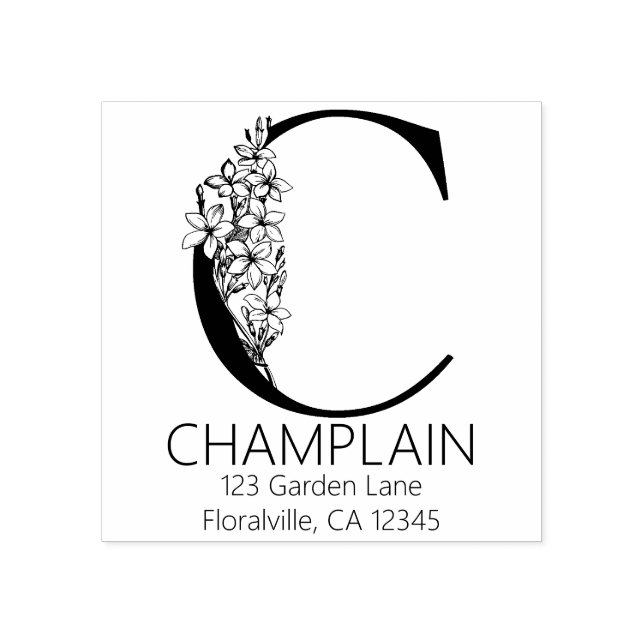 Blommigt Head Brev - C - Returadress Monogram Stämpel (Tryck)