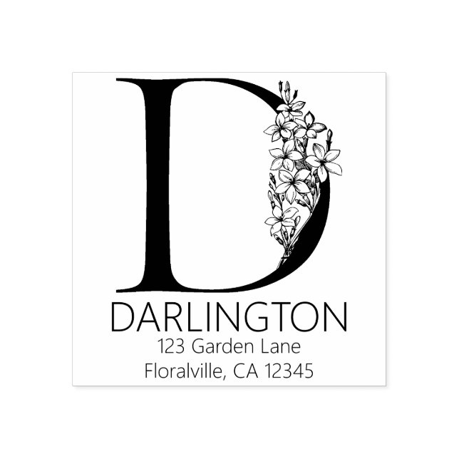 Blommigt Head Brev - D - Returadress Monogram Stämpel (Tryck)