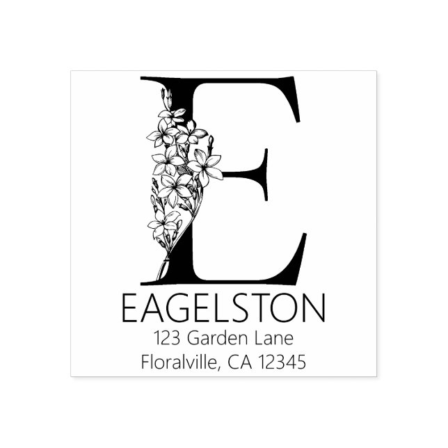 Blommigt Head Brev - E - Returadress Monogram Stämpel (Tryck)